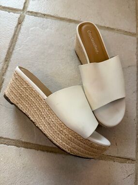Cityclassified Cream Espadrille Wedge Slide Sandals